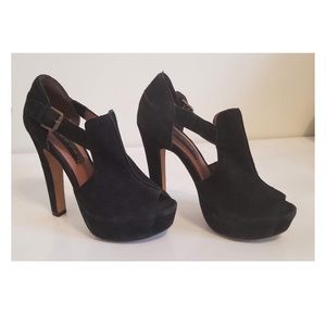 Steven suede peep toe bootie